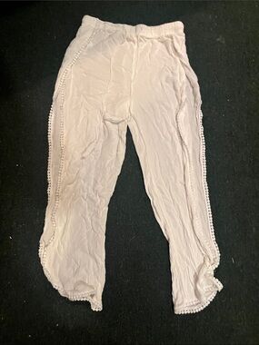 White Women's Pajama Pants with Pom-Trim